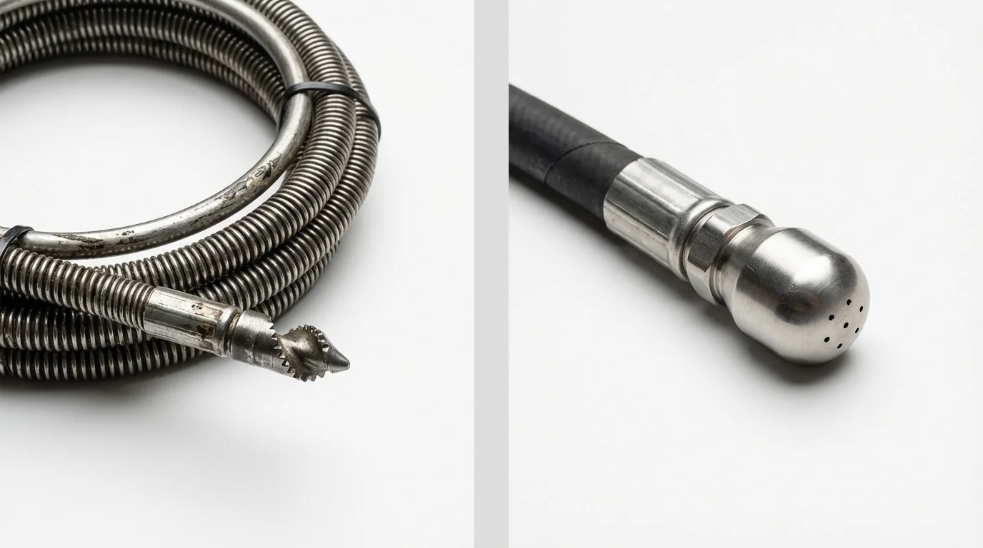 Drain snake cable and hydro jetting nozzle used for drain cleaning in Hopewell, VA