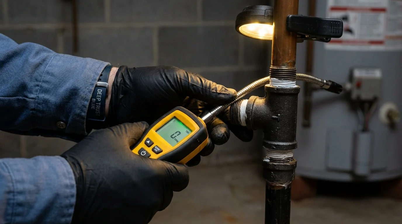 Gas leak detection with electronic sniffer by Johns Plumbing LLC in Hopewell