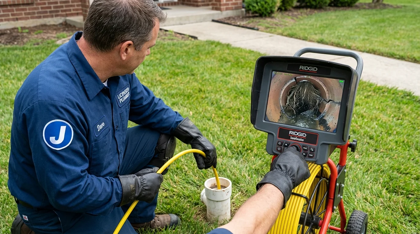 Sewer camera inspection being performed by Johns Plumbing LLC in Hopewell