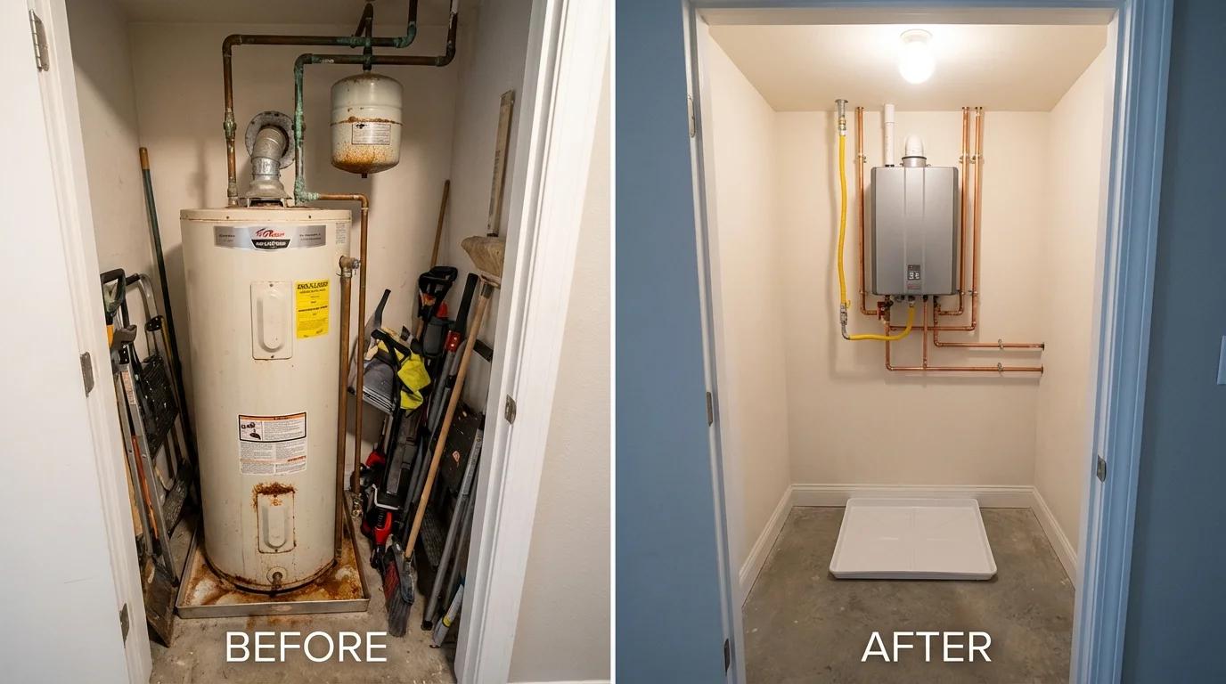 Tank water heater versus wall-mounted tankless unit comparison for Hopewell, VA homeowners