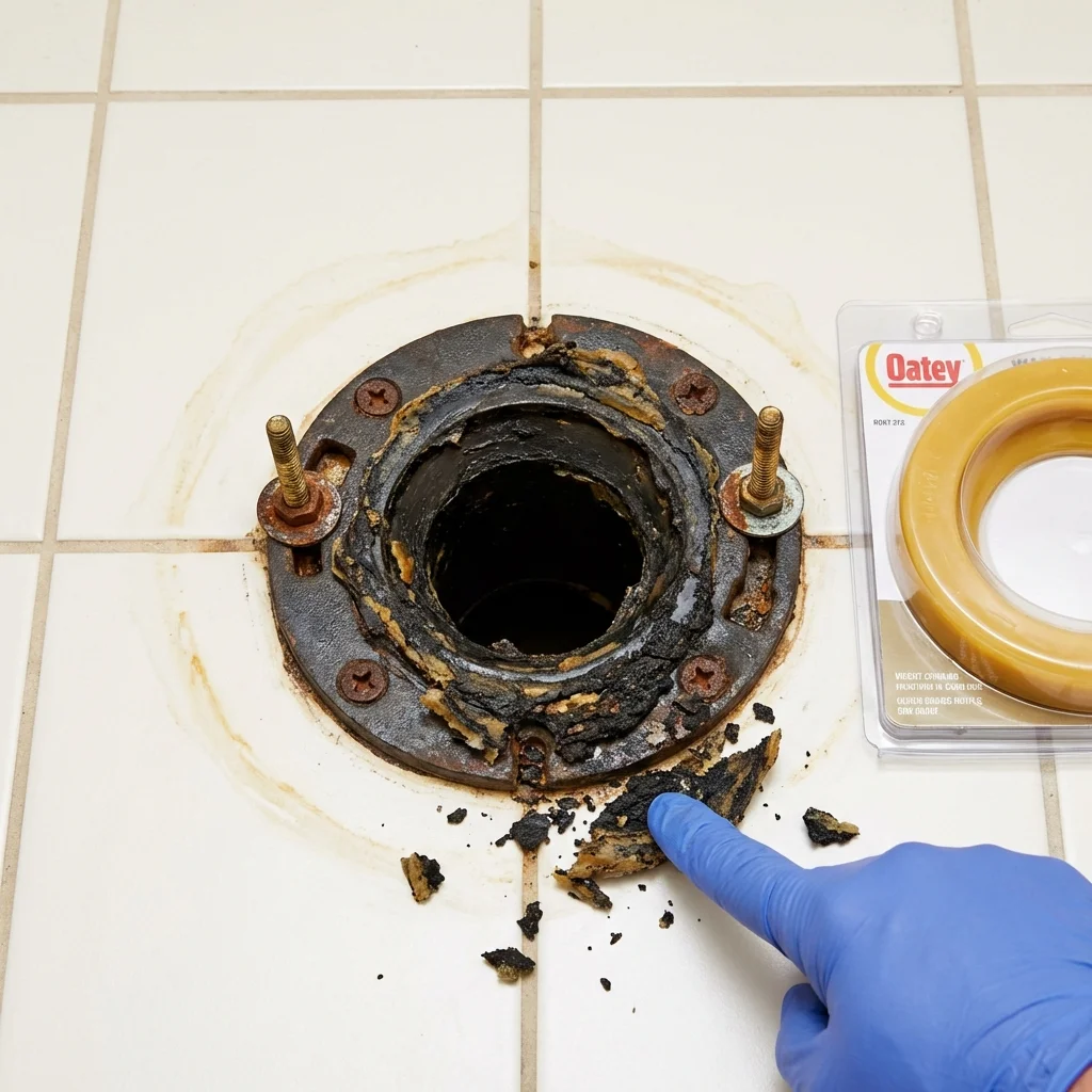 Failed wax ring showing water seepage at the base of a toilet in a Hopewell, VA home